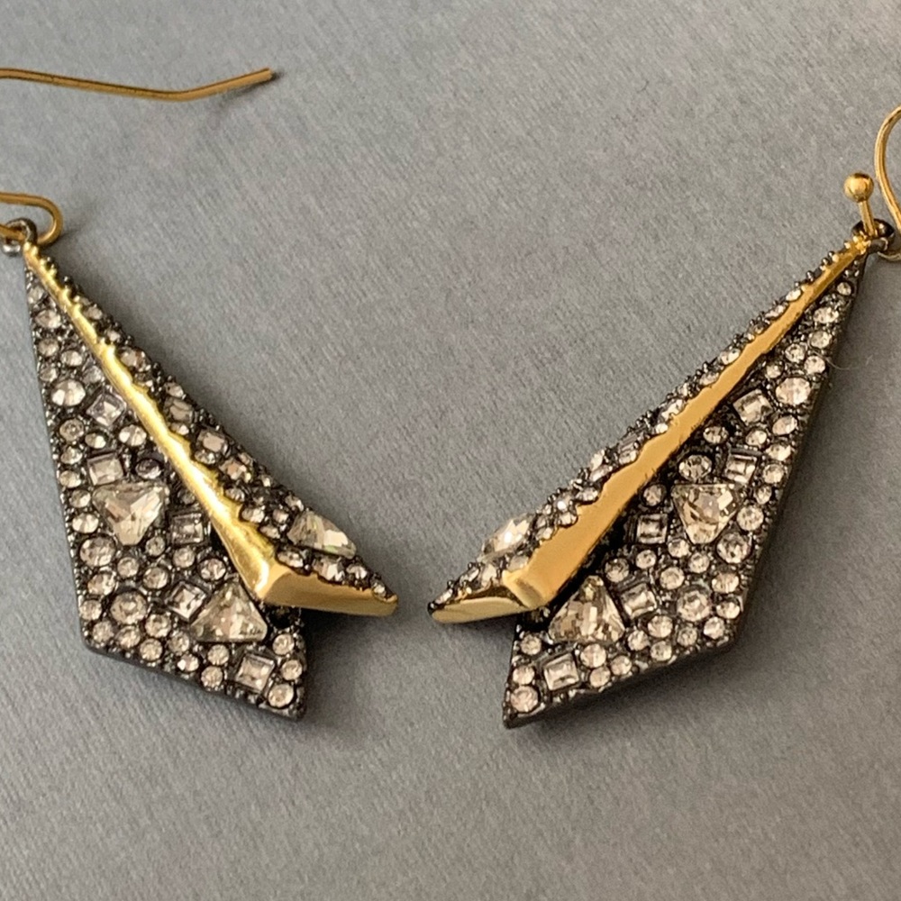 ALEXIS BITTAR• NEW Gold Black Layered Origami Spiked Shard Crystal Drop Earrings - Picture 7 of 14